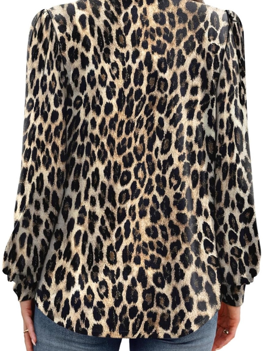 Women's Leopard Print Mock Neck Blouse - Beige/Black - Picture 2 of 4